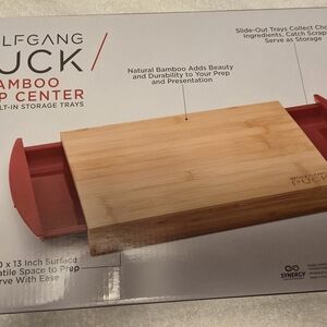 Wolfgang Puck Bamboo Prep Center with Red Slide-Out Trays